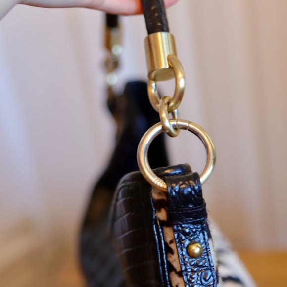 Authentic Brahmin Black\White Shoulder Bag Leather & Fur - Picture 6 of 12